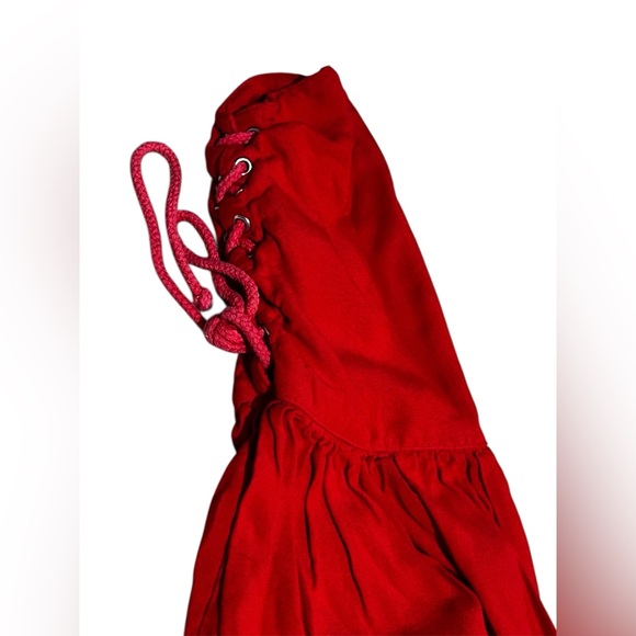 Pirate or renaissance-style shirt red long-sleeved w/ a lace-up front & sleeves - Picture 6 of 8